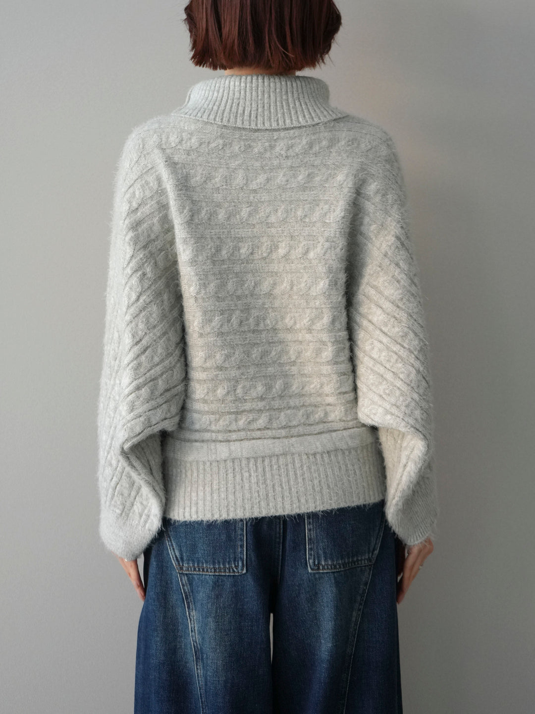 [予約]オフタートルケーブル編みニットプルオーバー/gray