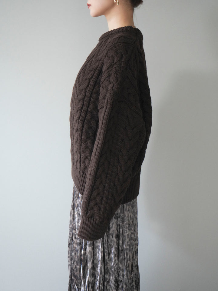 [予約]ボリュームケーブルニットプルオーバー/brown