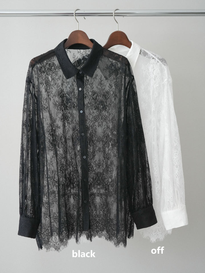 [SET]アーガイルVネックニットベスト+総レースボリュームスリーブシャツ(2set)