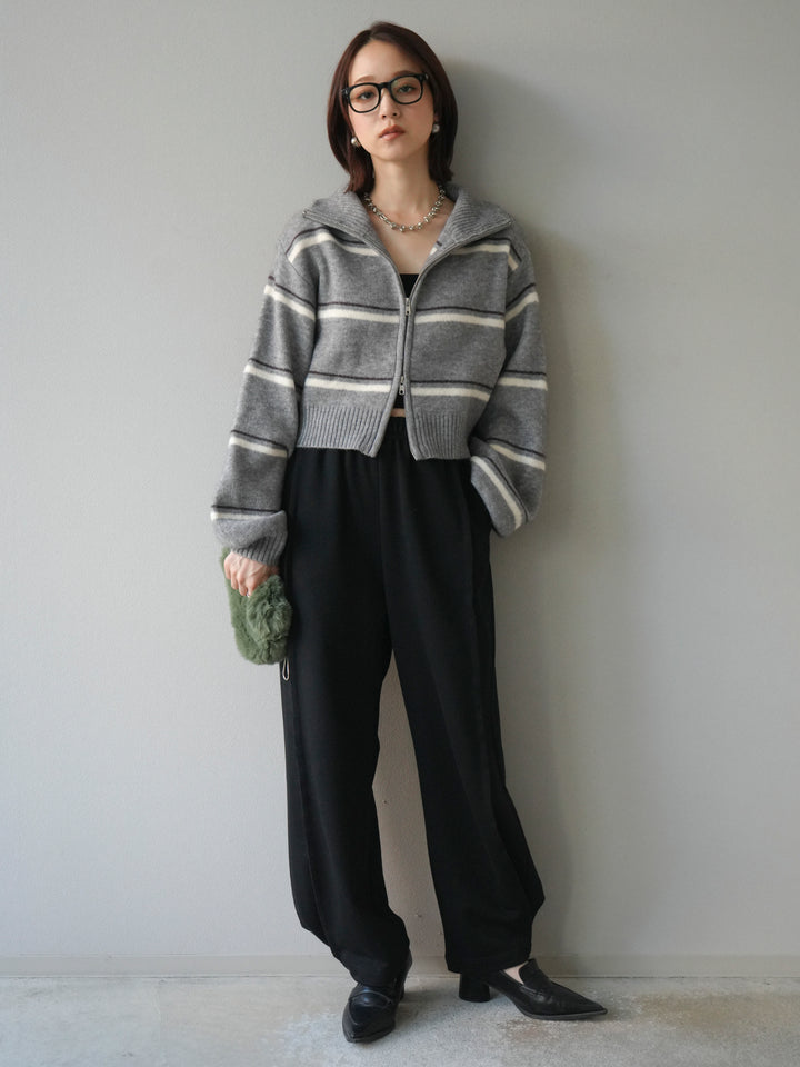 [予約]ボーダーZIPショートニットカーディガン/ gray