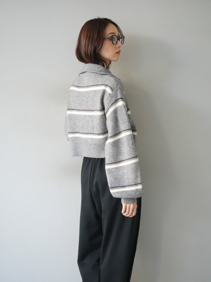 [予約]ボーダーZIPショートニットカーディガン/ gray