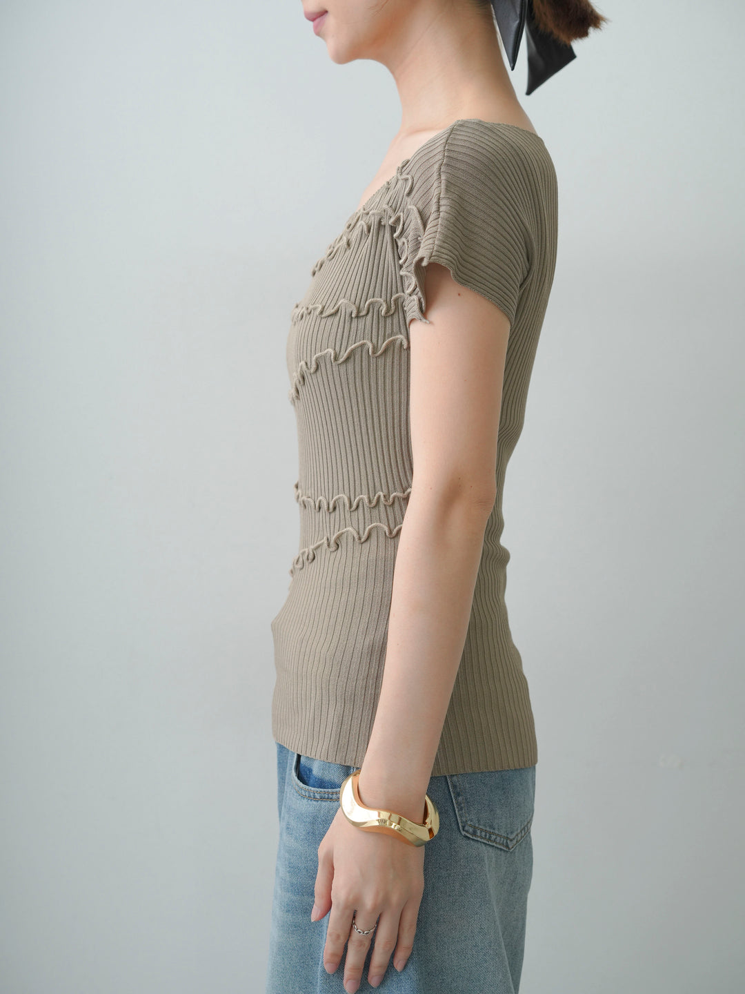 [予約]ランダムメローリブニットトップス/beige