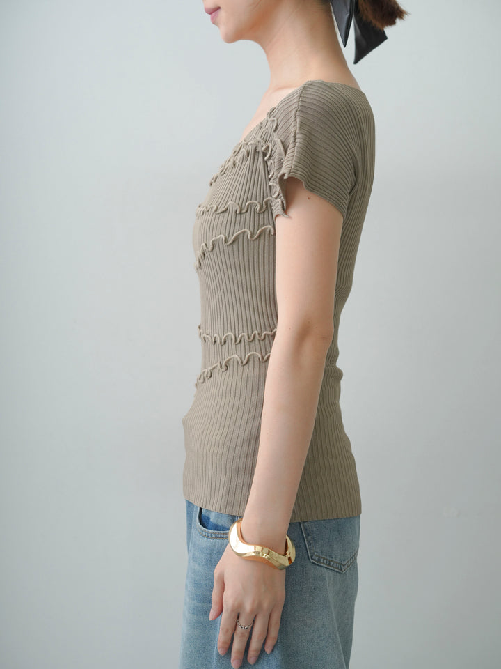 [予約]ランダムメローリブニットトップス/beige