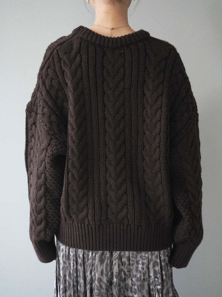 [予約]ボリュームケーブルニットプルオーバー/brown