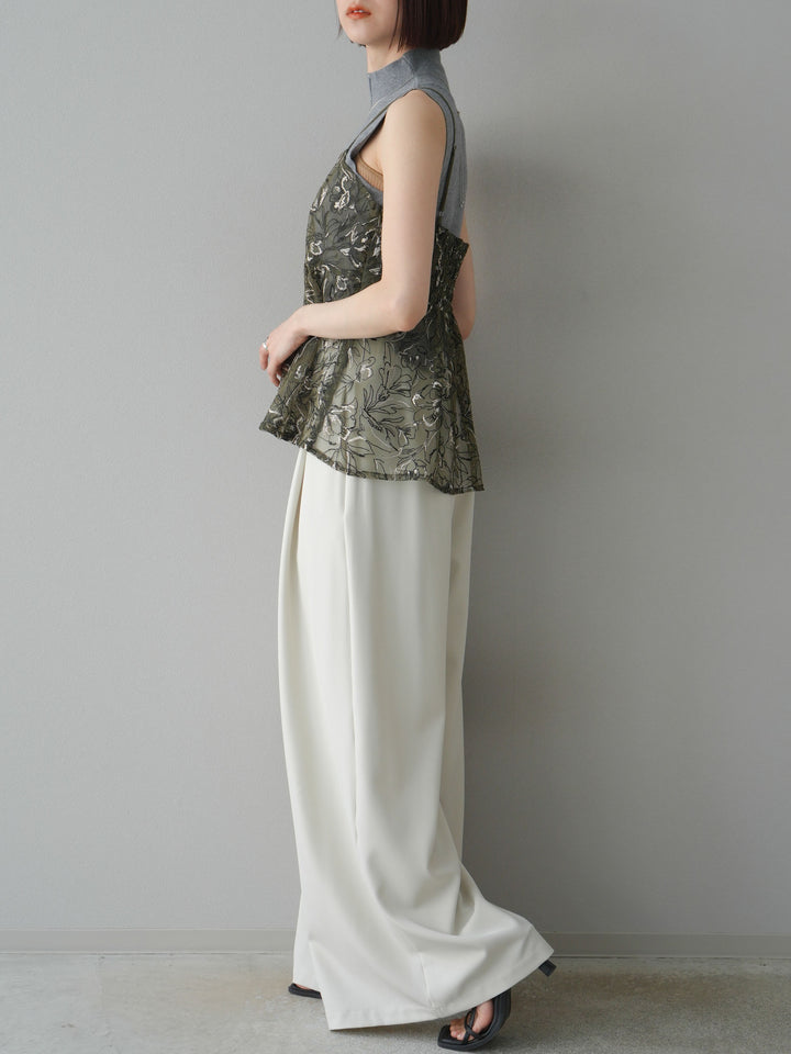 【預購】蕾絲腰帶設計寬褲/象牙白