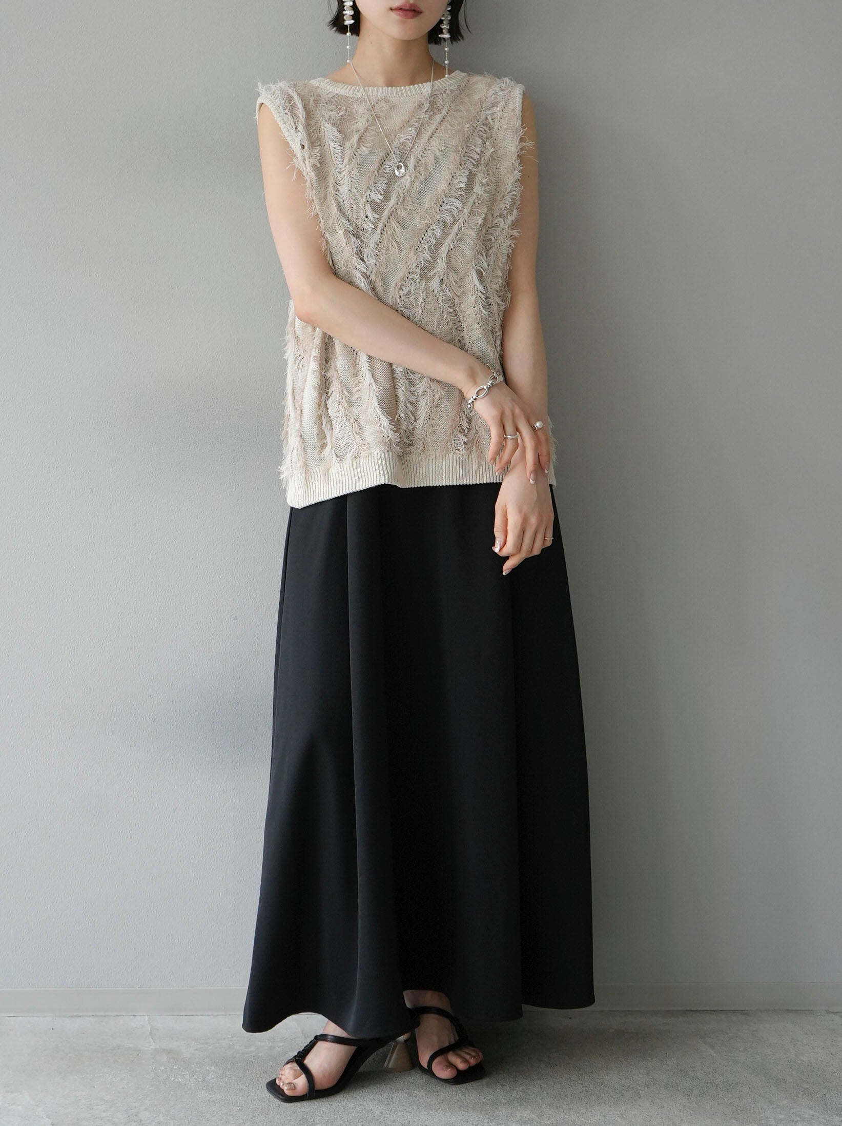 予約]ミックスフリンジニットトップス/アイボリー – Lumier