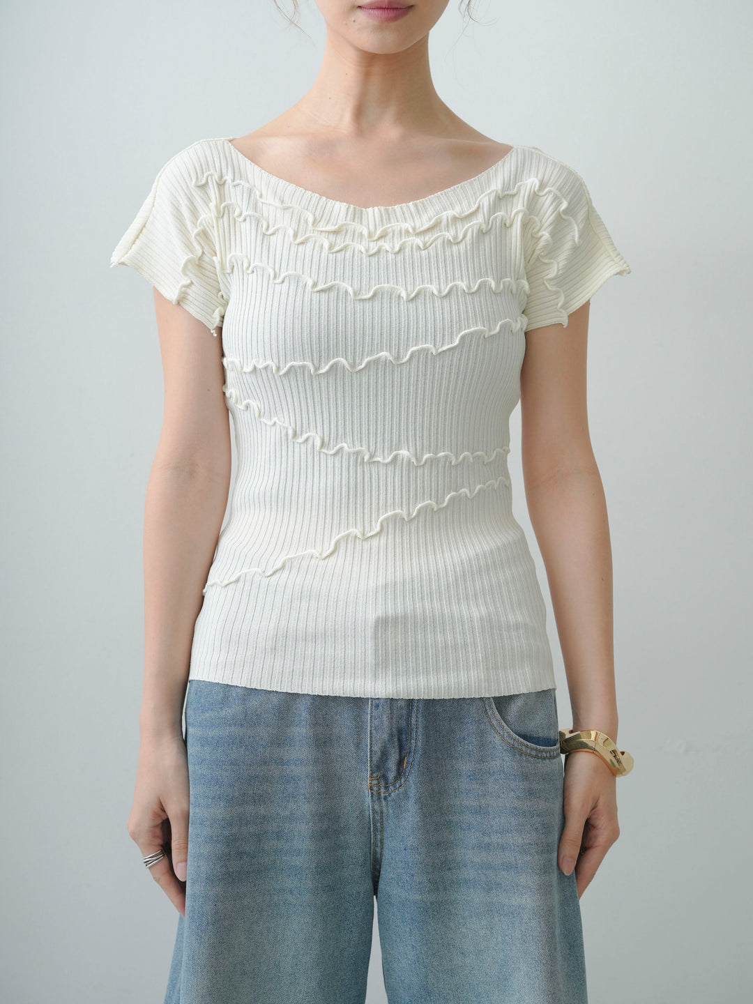 [予約]ランダムメローリブニットトップス/offwhite