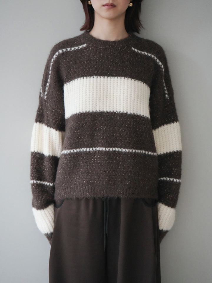 [予約]ネップヤーンボーダーニットプルオーバー/brown