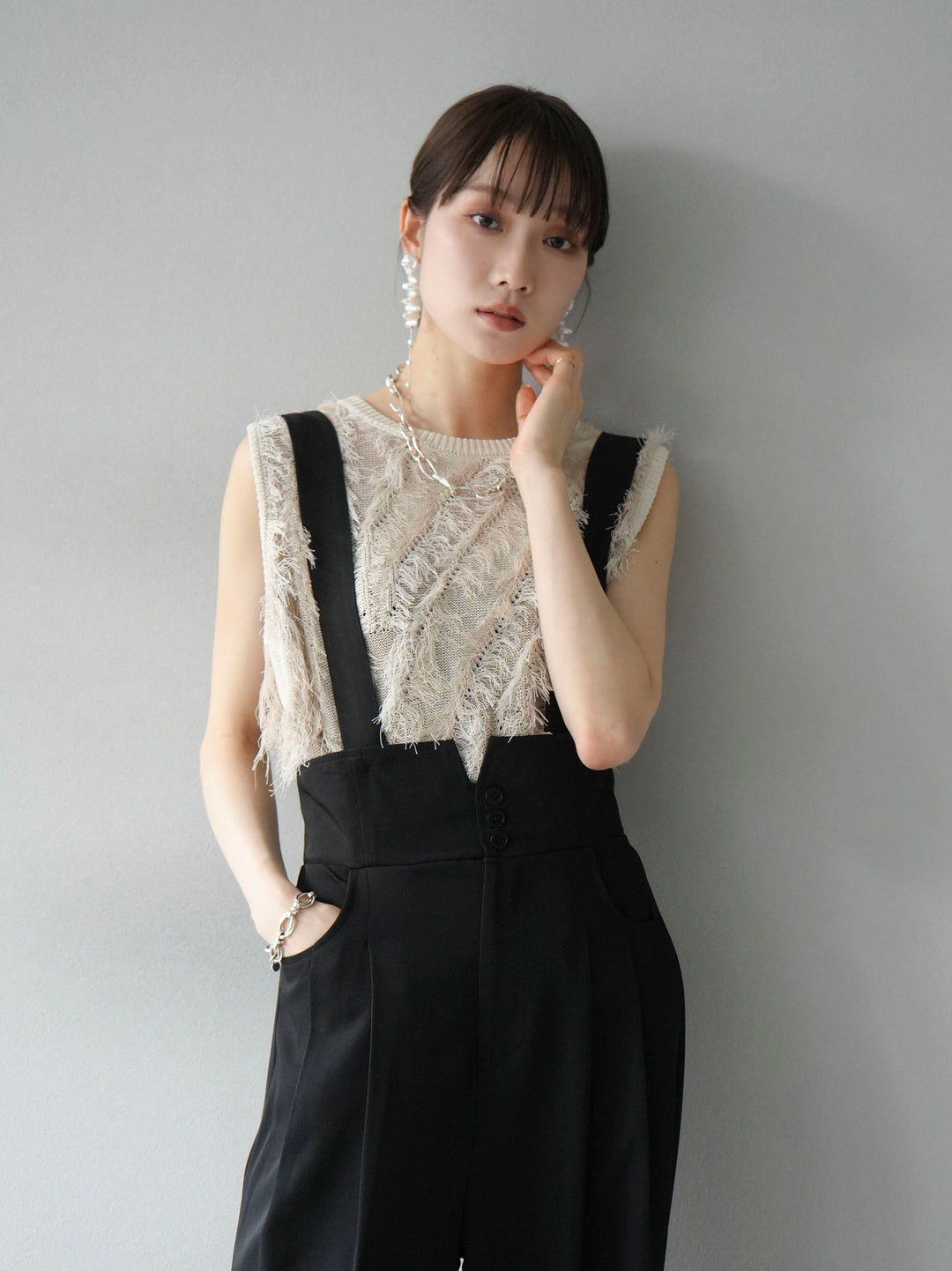 [Pre-order] Mixed fringe knit top/ivory