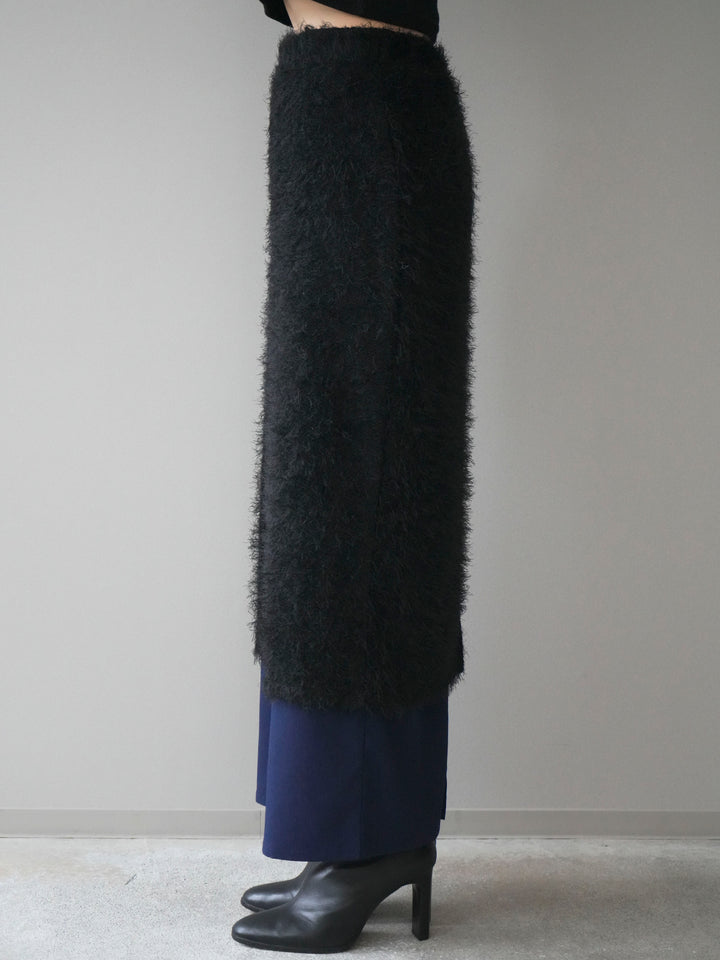 [予約]異素材バイカラーレイヤードシャギーニットスカート/black