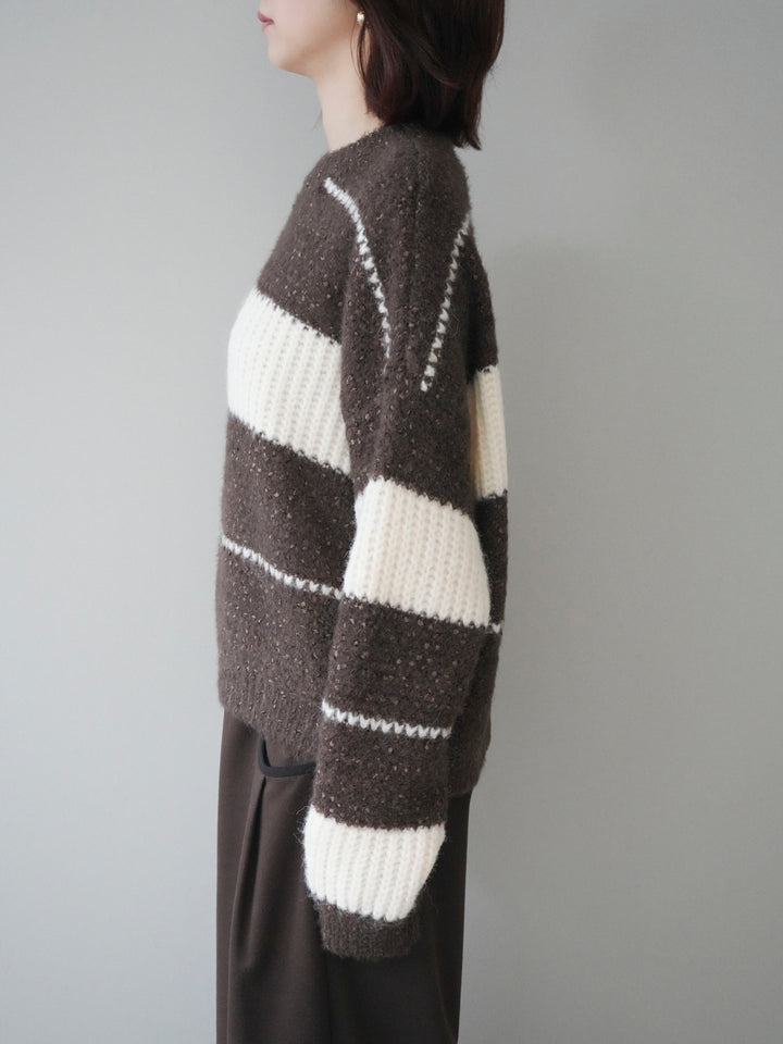 [予約]ネップヤーンボーダーニットプルオーバー/brown