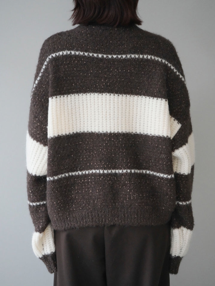 [予約]ネップヤーンボーダーニットプルオーバー/brown