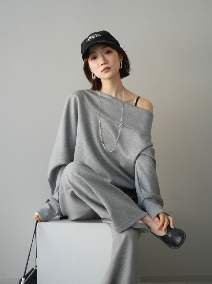 [予約]アシンメトリーオフショルポンチプルオーバー/gray