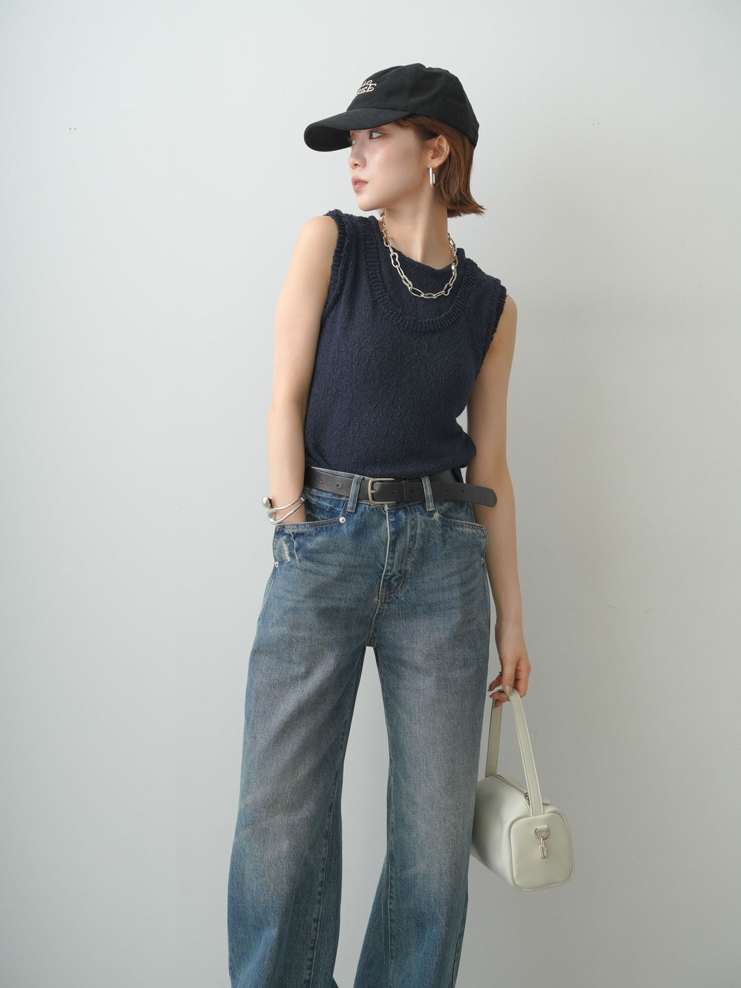 [予約]アウトリンキングノースリニットトップス/navy