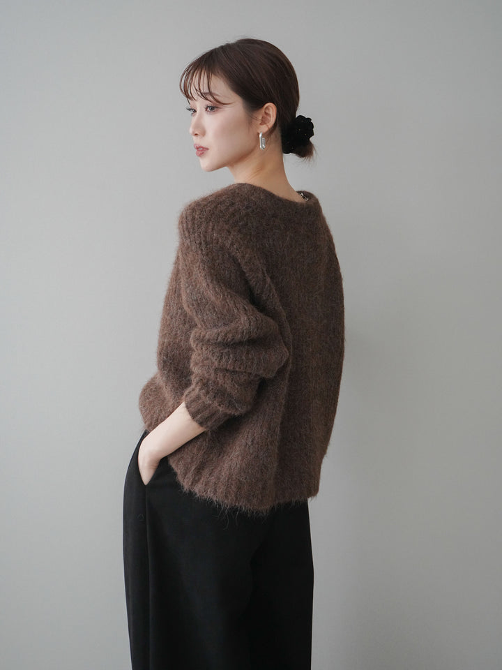 [予約]MIXヤーンモヘアタッチZIPニットカーディガン/brown