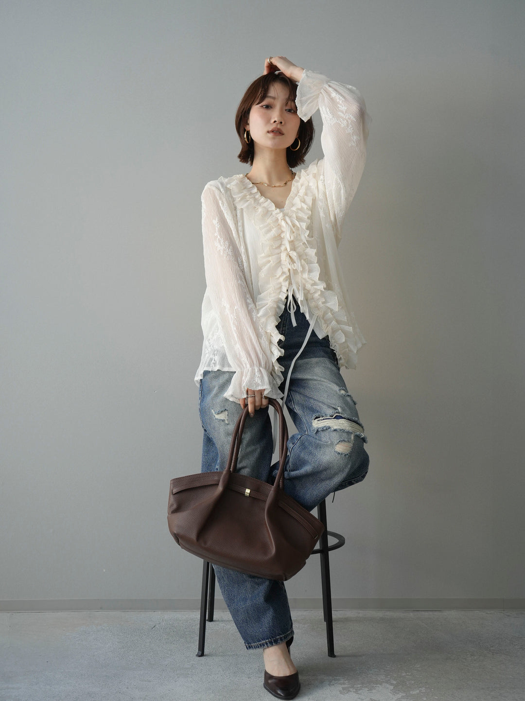 [予約]楊柳ラッフルフリルカーディガン/ivory