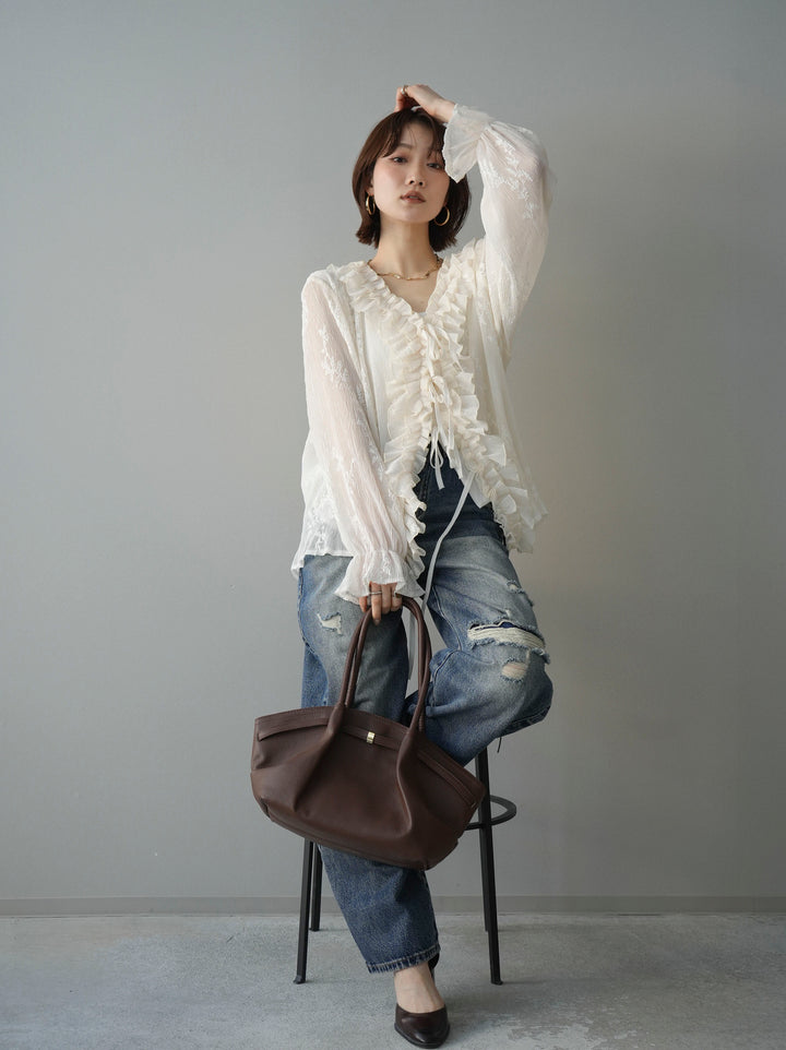 [予約]楊柳ラッフルフリルカーディガン/ivory