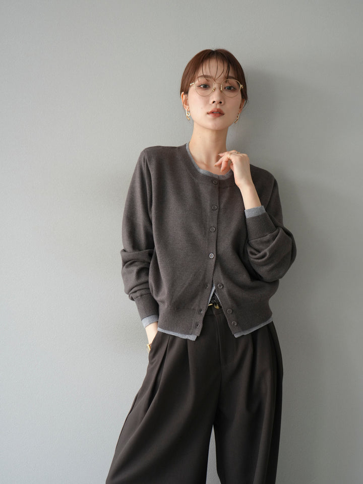 【SET】同色系疊穿開襟衫+雙褶寬褲（2件組）