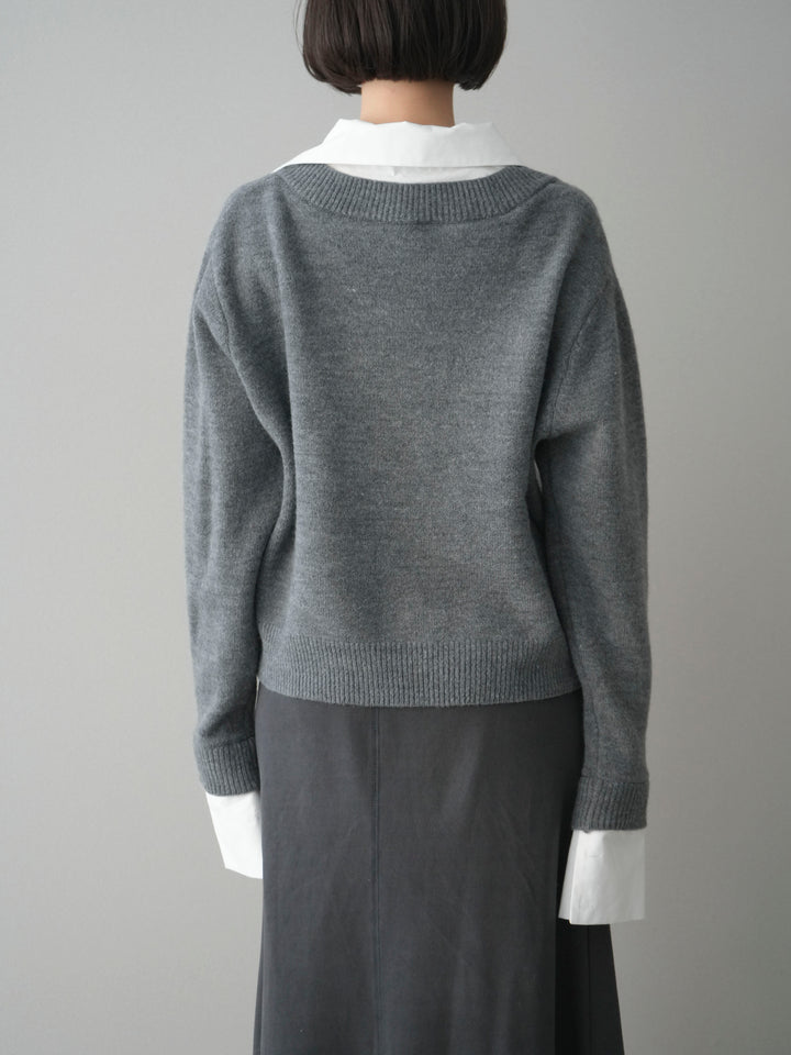 [予約]シャツドッキングVネックニットトップス/gray