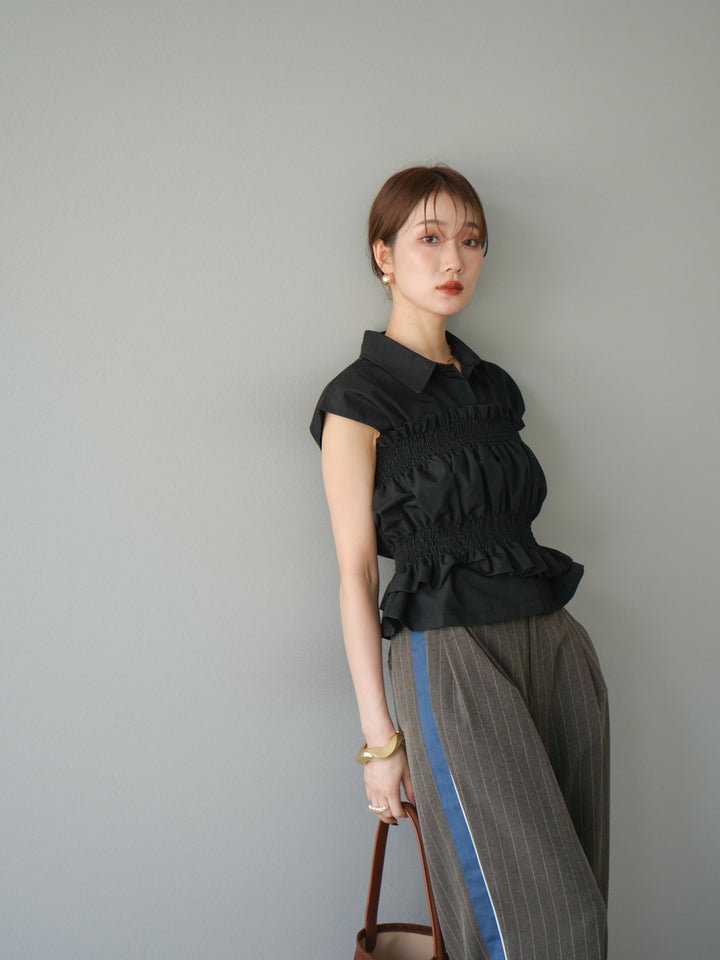 [予約]サイドラインストライプワイドパンツ/ブラウン