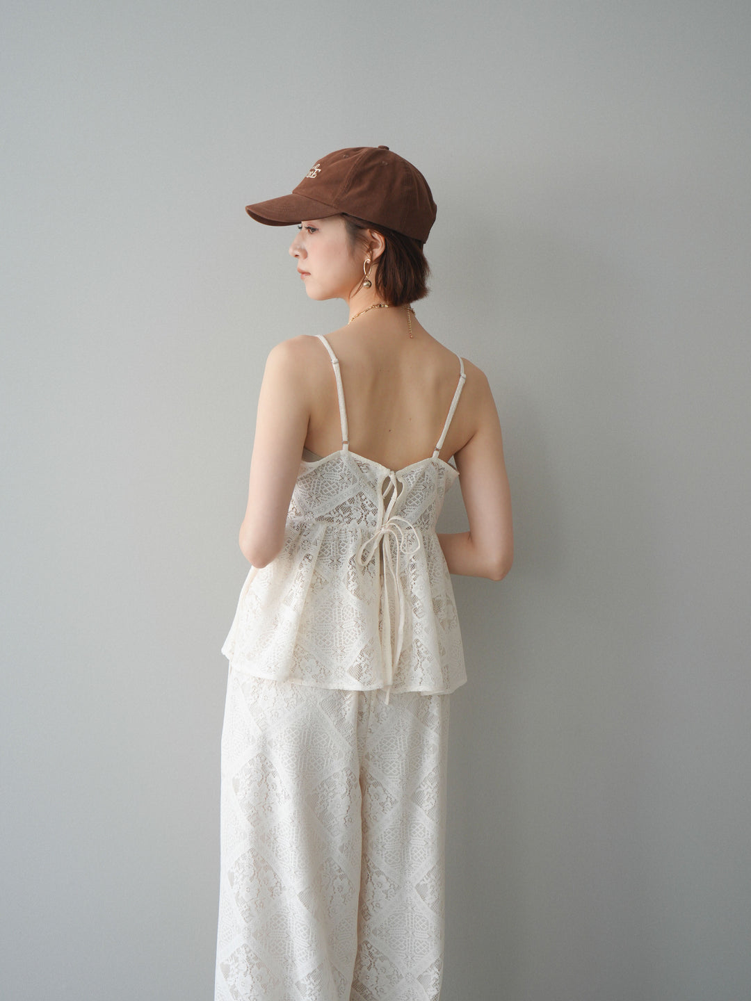 [予約]バックレースアップフレアキャミソール/ivory