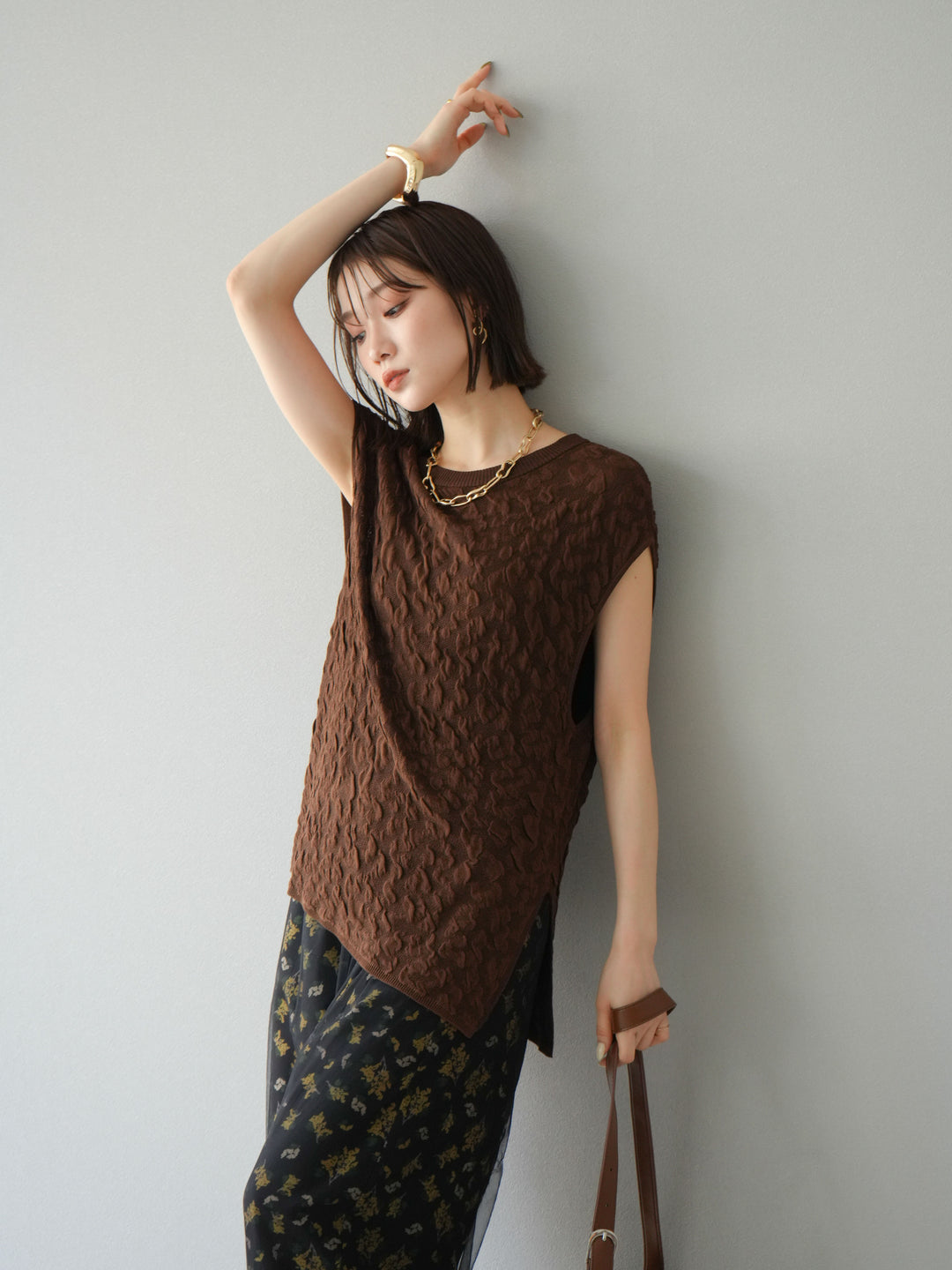 【預購】Pokopoko 無袖針織套頭衫/棕色