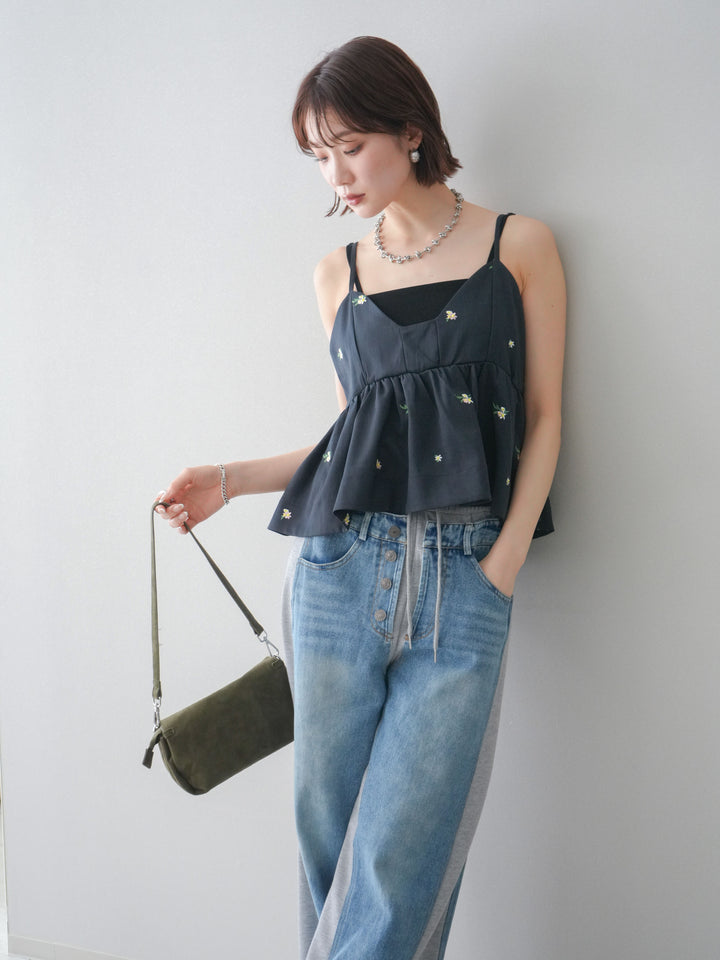[予約]フラワー刺繍ビスチェ/navy