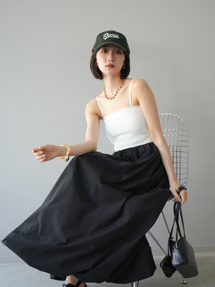 [予約]異素材ドッキングカップ付ベアキャミバルーンワンピース/オフブラック