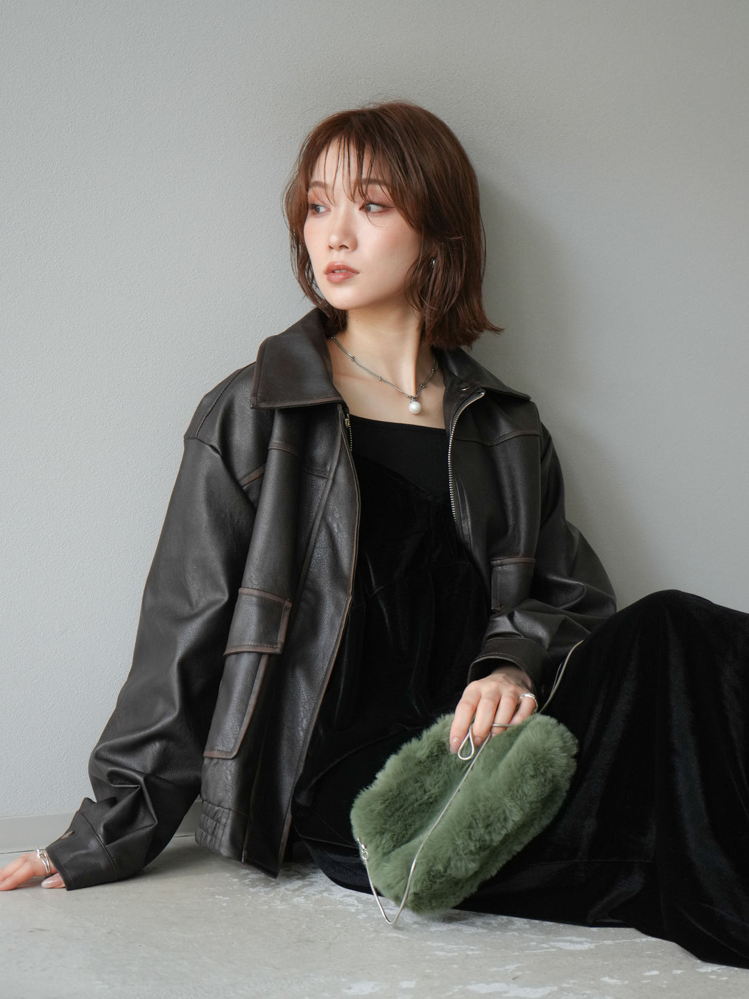 [予約]ベロアビスチェキャミワンピース/ブラック