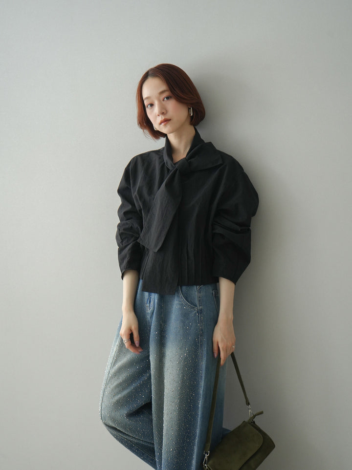 [SET]ボウタイ裾プリーツライトジャケット+選べるアクセセット(2set)