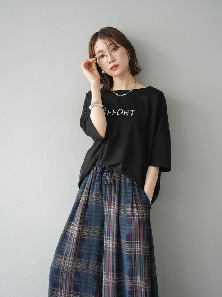 [予約]異素材メタリックロゴ刺繍×プリントTシャツ/ブラック