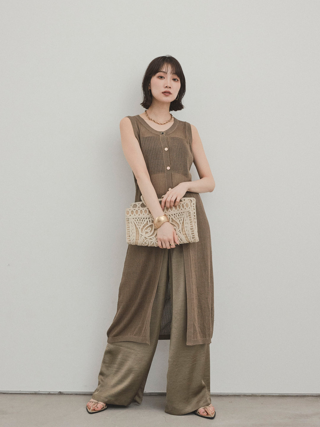 [予約]サテンイージーパンツ/カーキ