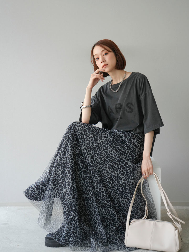 [予約]ピグメントロゴプリントTシャツ/チャコール