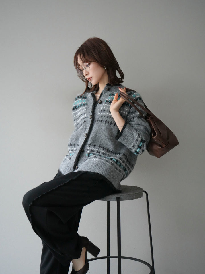 [SET]求心柄ウッドボタンニットカーディガン+求心柄ウッドボタンニットカーディガン(2set)