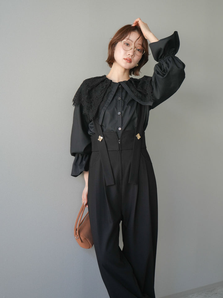 [予約]ビッグレースカラーブラウス/black