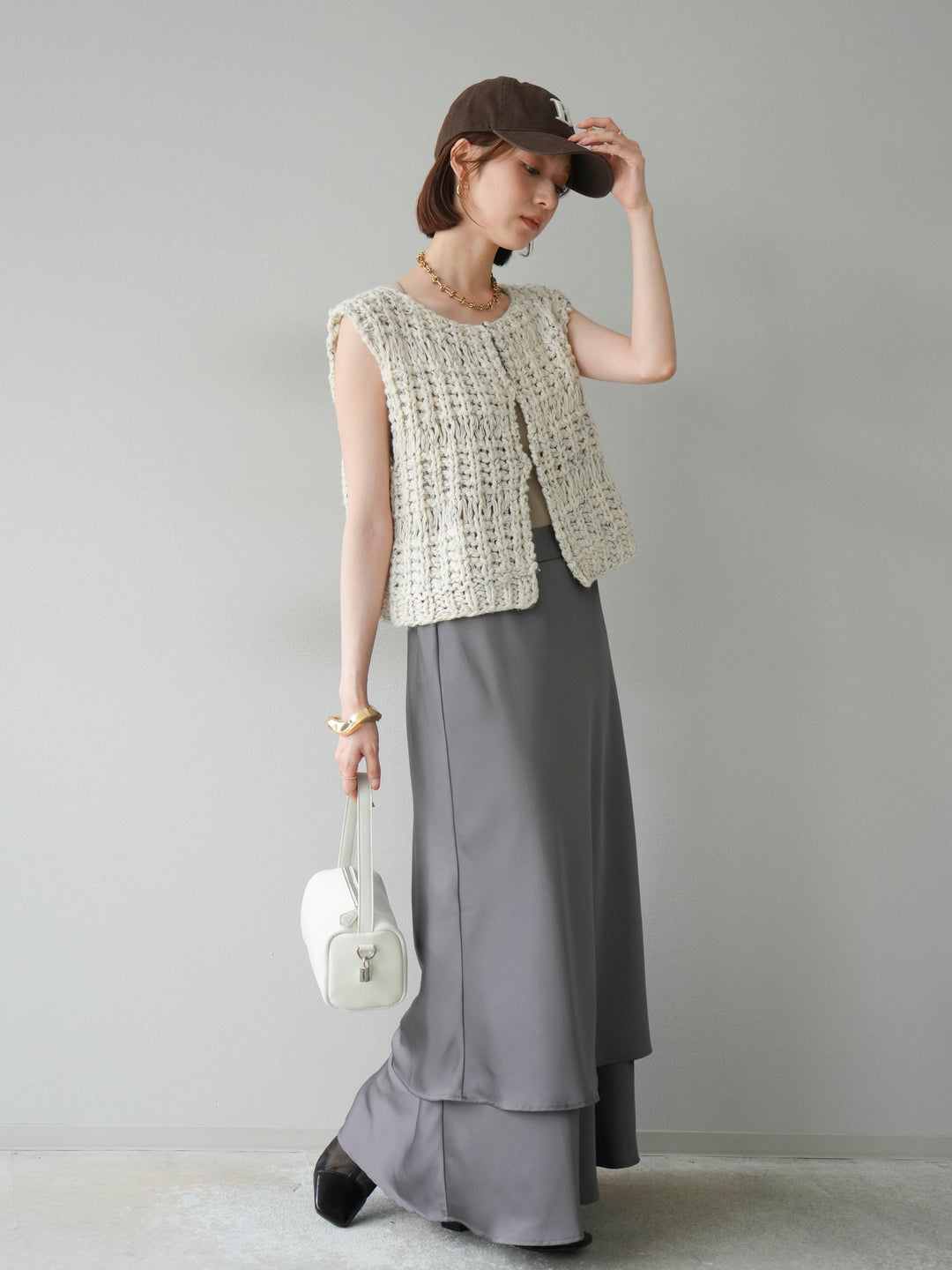 [予約]サテンフリルスカート/グレー