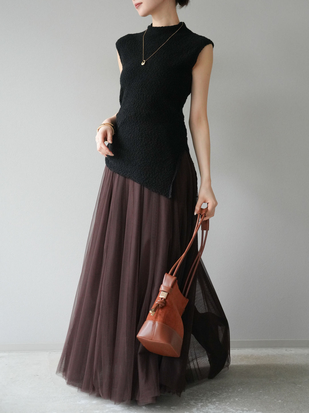 [予約]チュールボリュームスカート/ブラウン