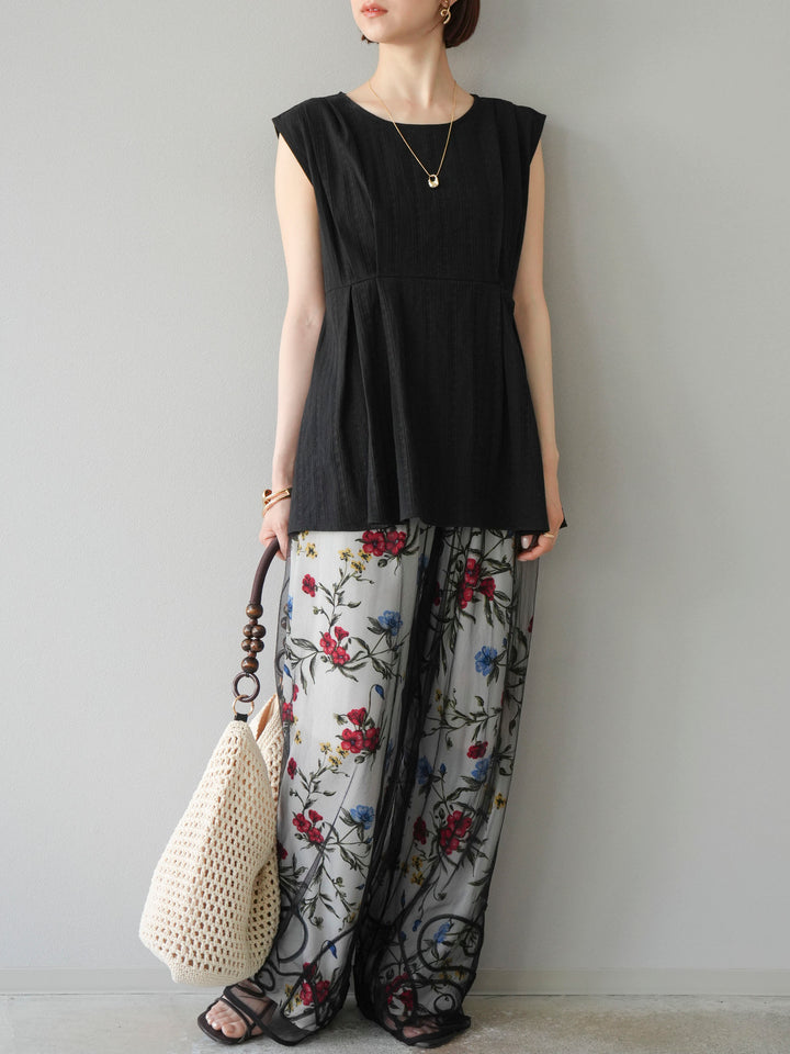 [予約]ドビーストライプタックブラウス/ブラック