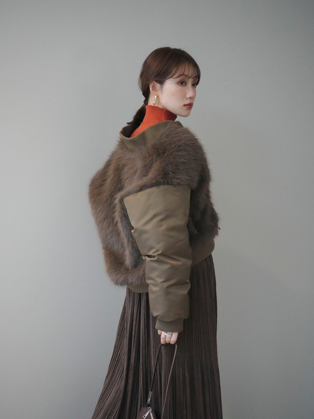 [SET]ファードッキングMA-1+裾レーススウェードプリーツマキシスカート(2set)