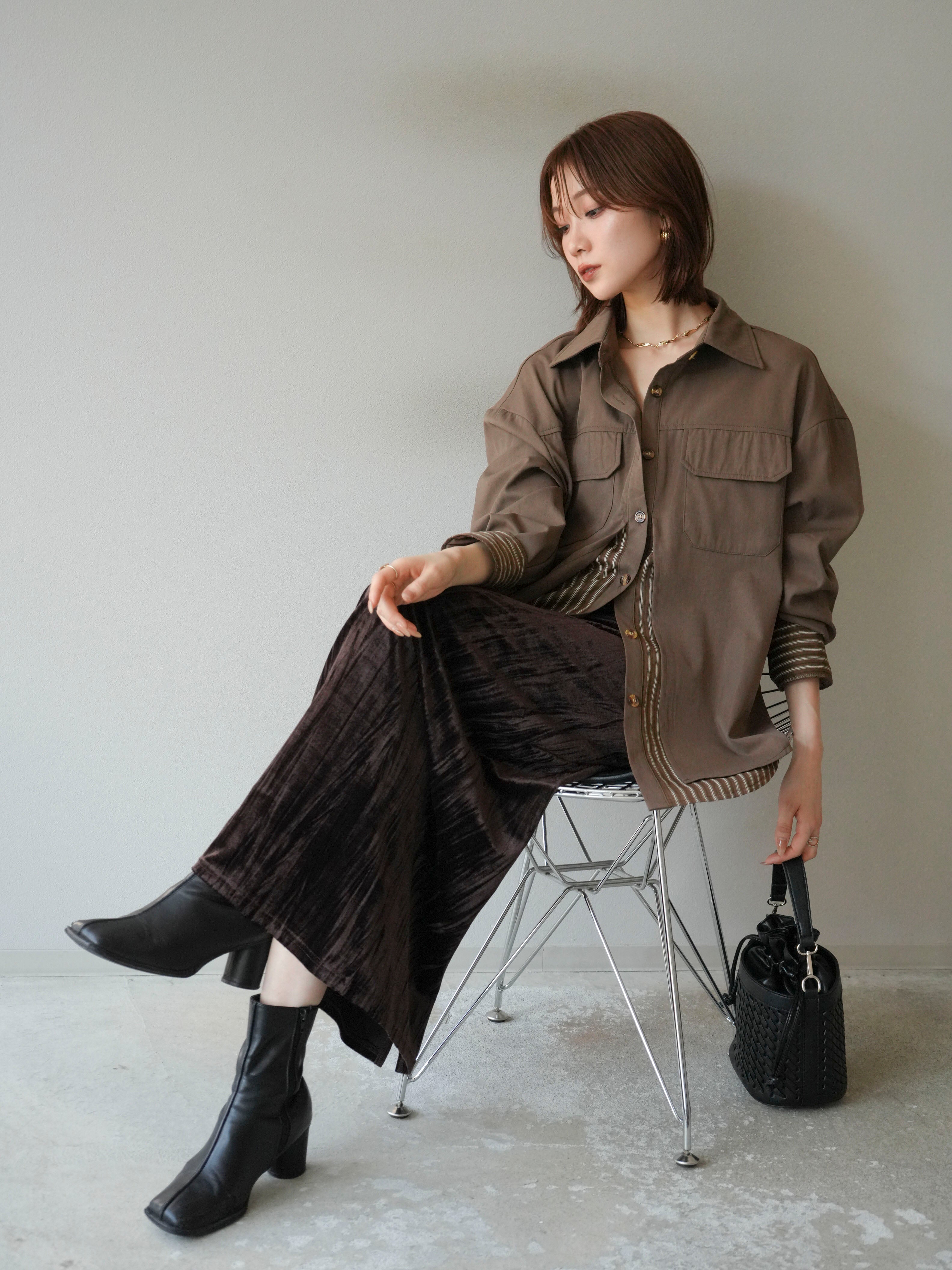 予約]ストライプレイヤードシャツ/ブラウン – Lumier