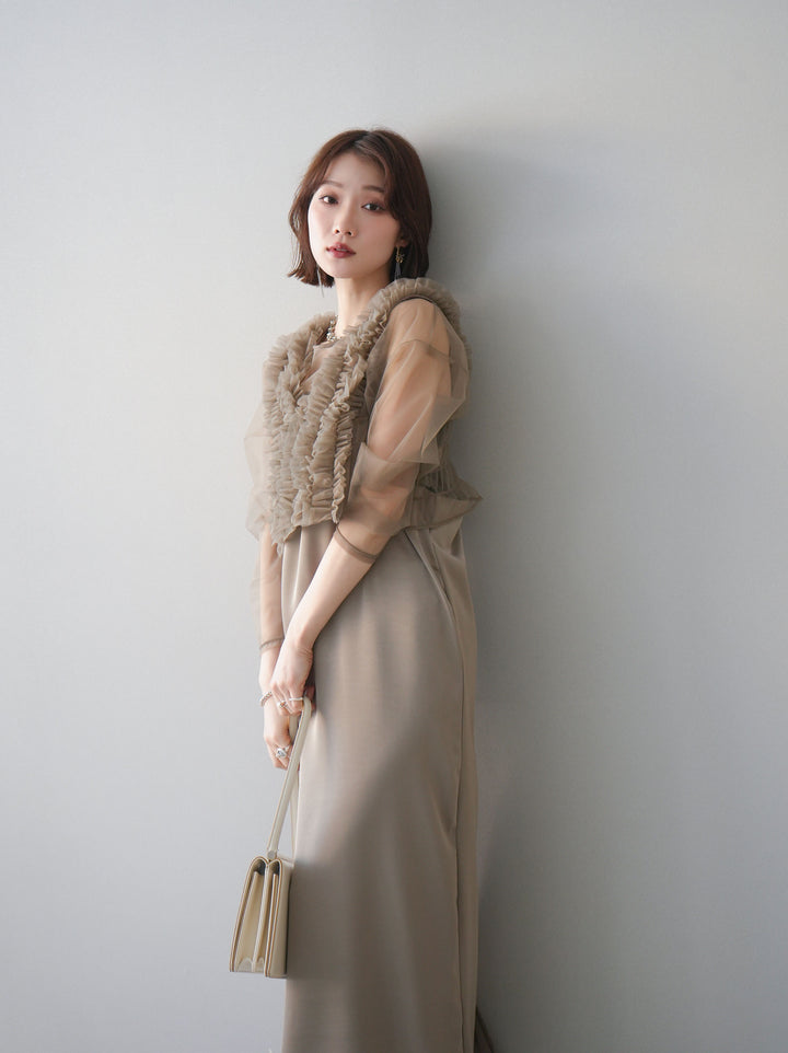 [予約]チュールフリルアンサンブルキャミソールドレス 3点SET/beige