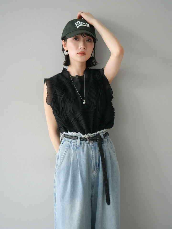 [予約]チュールジャガードノースリブラウス/ブラック