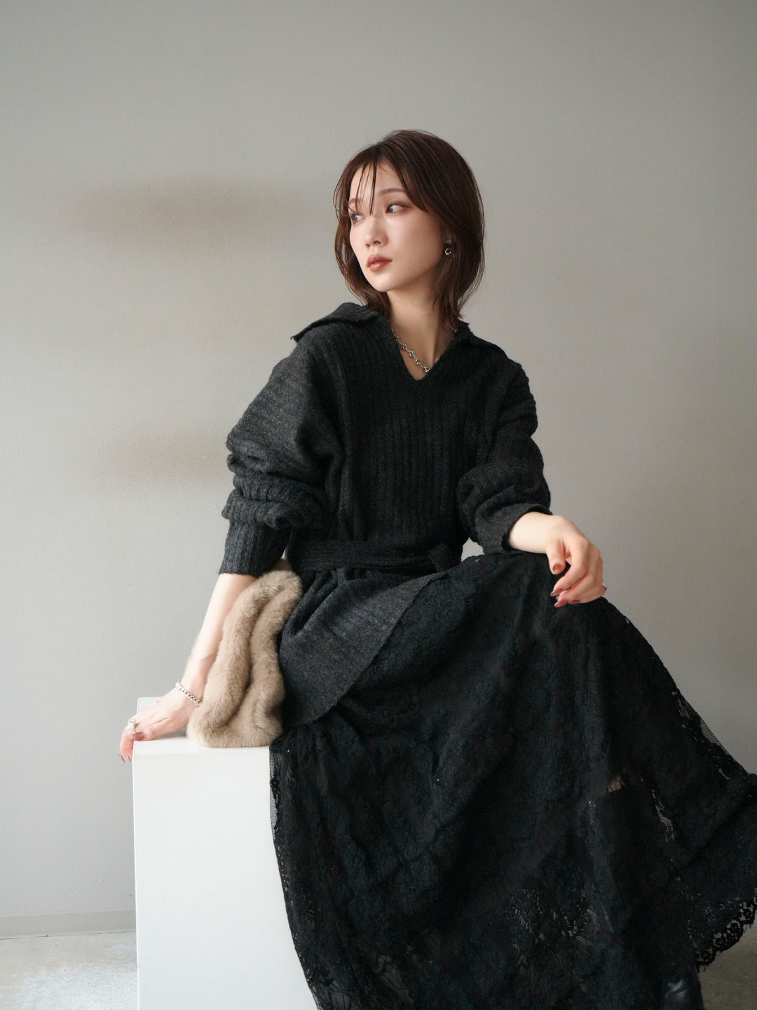 [予約]ワイドリブポロニットプルオーバー/darkgray