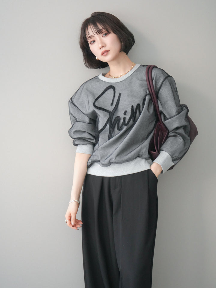 [予約]チュールレイヤードロゴスエットプルオーバー/gray