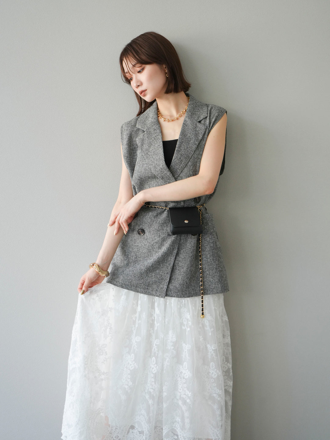 [預購] 混合粗呢背心/黑色