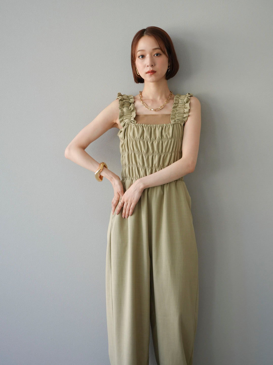 [予約]ヘザーエステルシャーリングサロペット/ベージュ