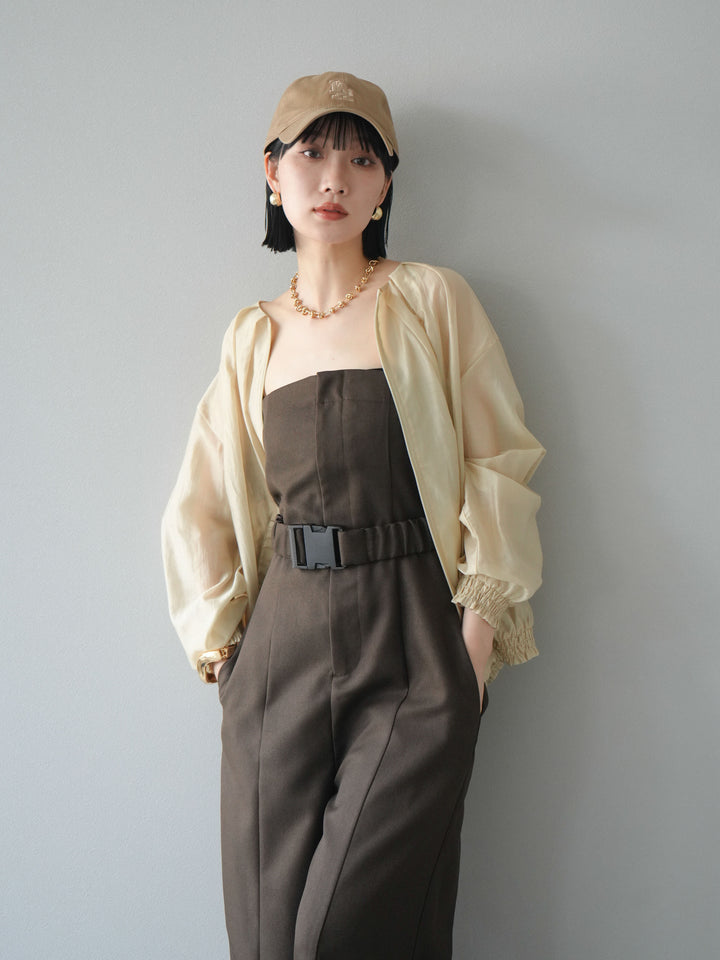 【預購】混色斜紋腰帶熊圖案工裝褲/棕色