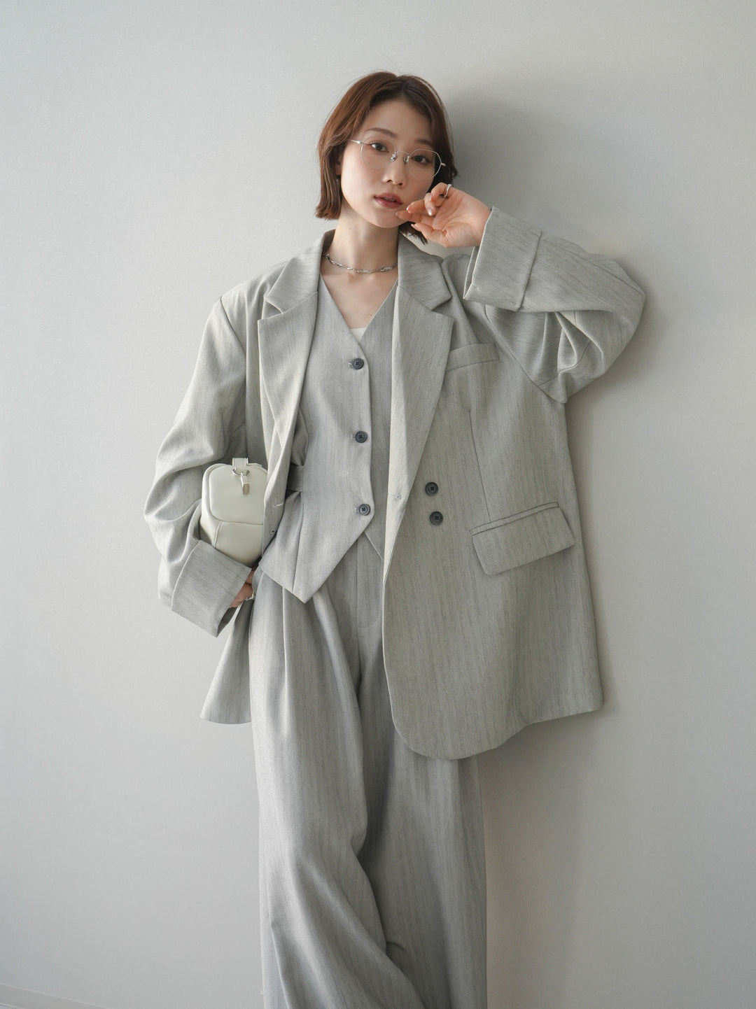 [予約]ダブルボタンヘリンボーンジャケット/lightgray