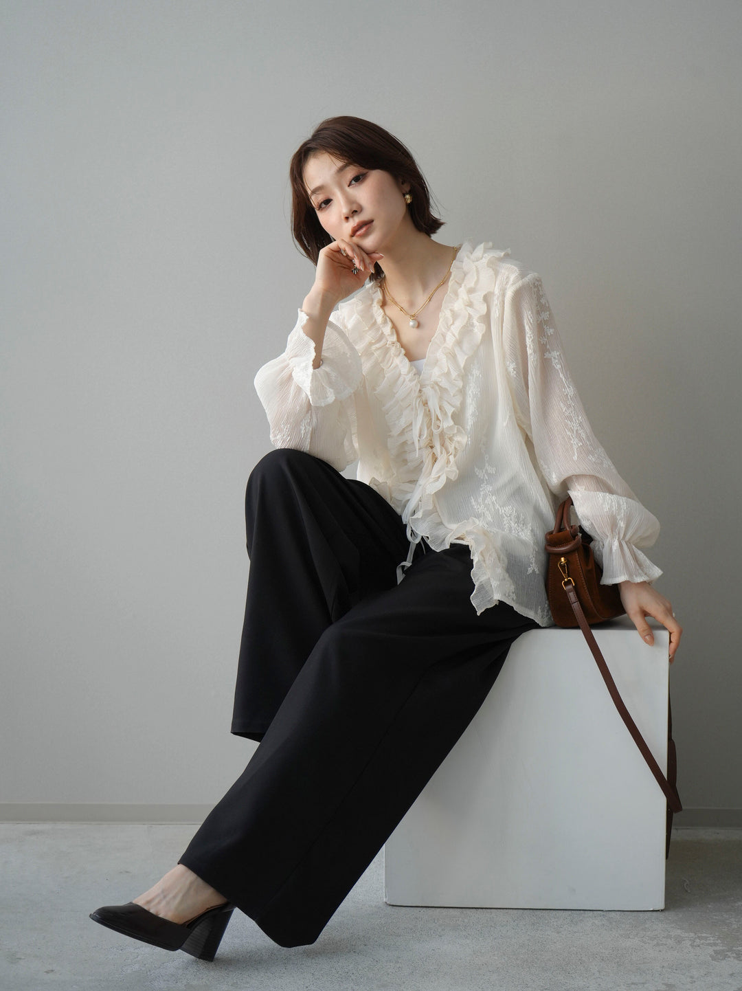 [予約]楊柳ラッフルフリルカーディガン/ivory