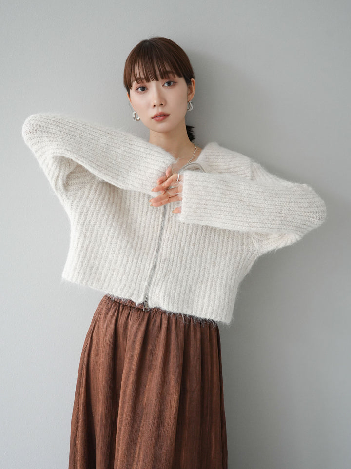 [予約]BIG襟ジップニットカーディガン/アイボリー